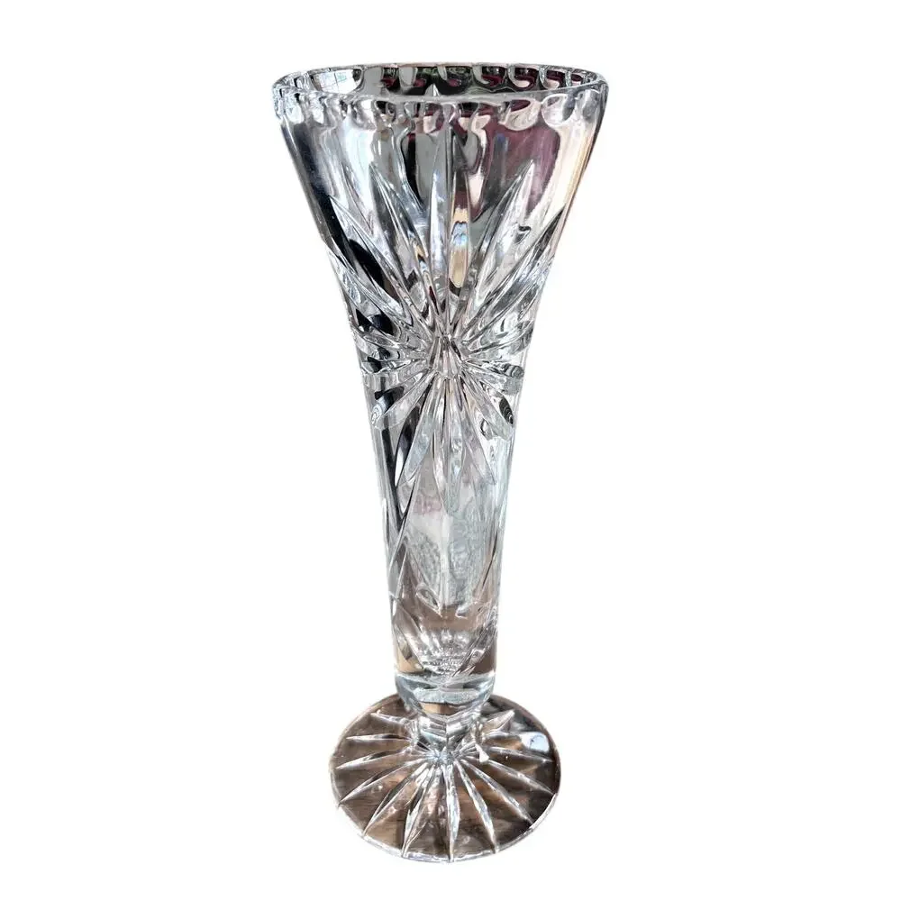 Vtg Brilliant Glass Vase Floral Daisy Bohemian Cottage Gift Centerpiece Elegant